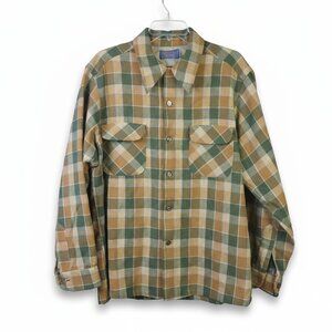 Vintage Pendleton Board Shirt Virgin Wool Flannel Plaid Button Up Earth Tones L